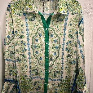 Zara Green and Blue Paisley Blouse